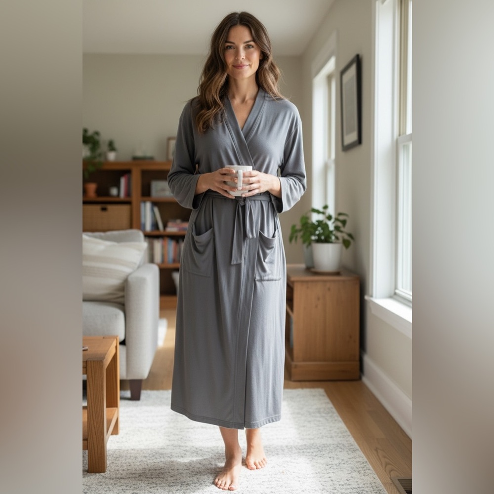 NWT The Gap Gray Slate Women's Long Robe Wrap Draped Loungewear! M/L NEW! - Picture 9 of 9